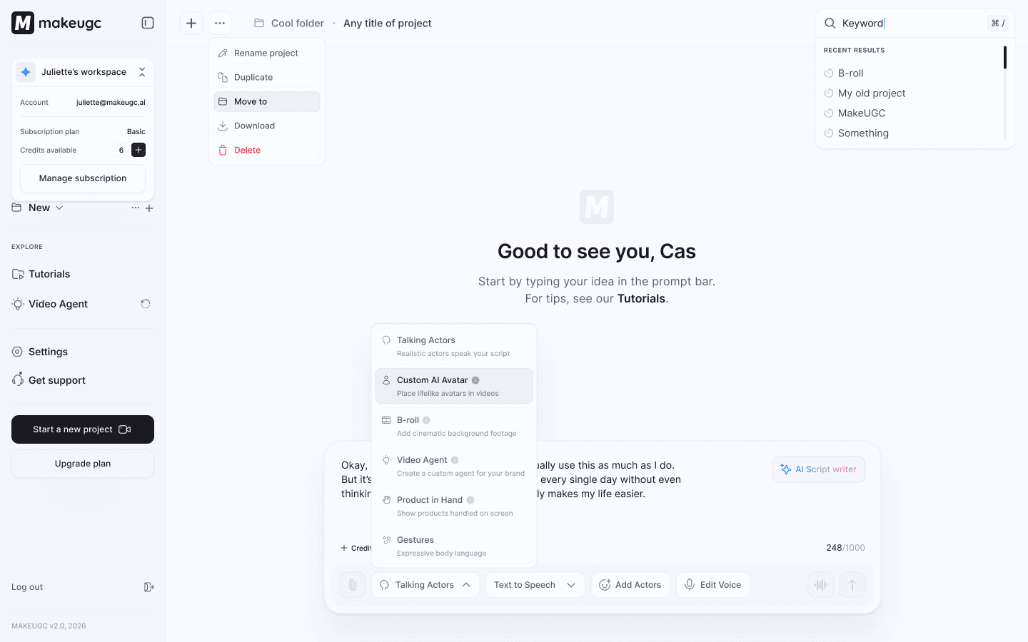 Prompt-centered workspace
