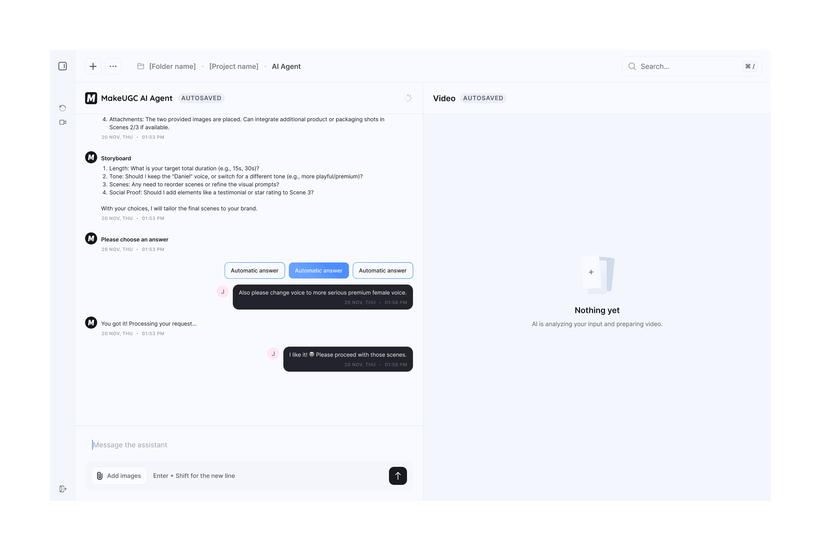 Conversation with the AI video agent